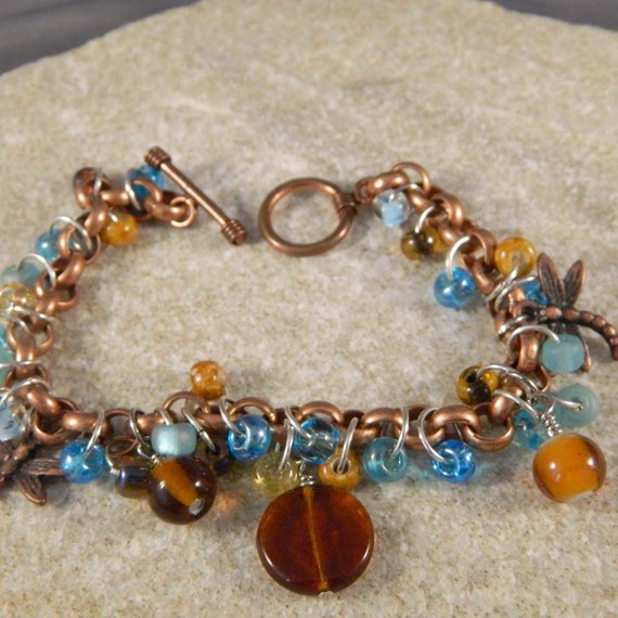 Turquoise and Brown Dragonfly Charm Bracelet